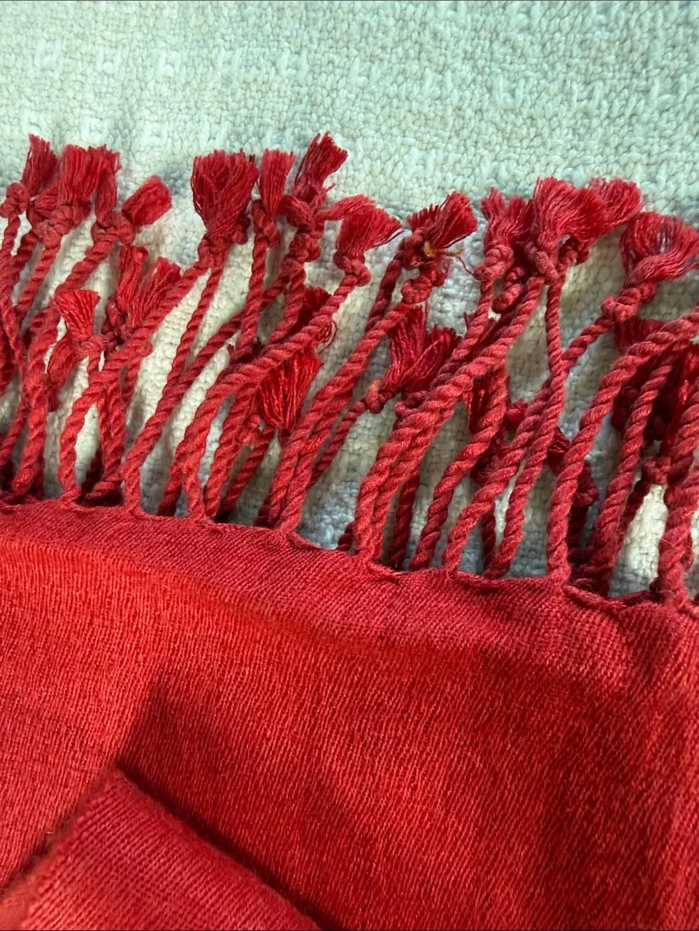 Pashmina solid red shawl/scarf cashmere/silk blend with fringe